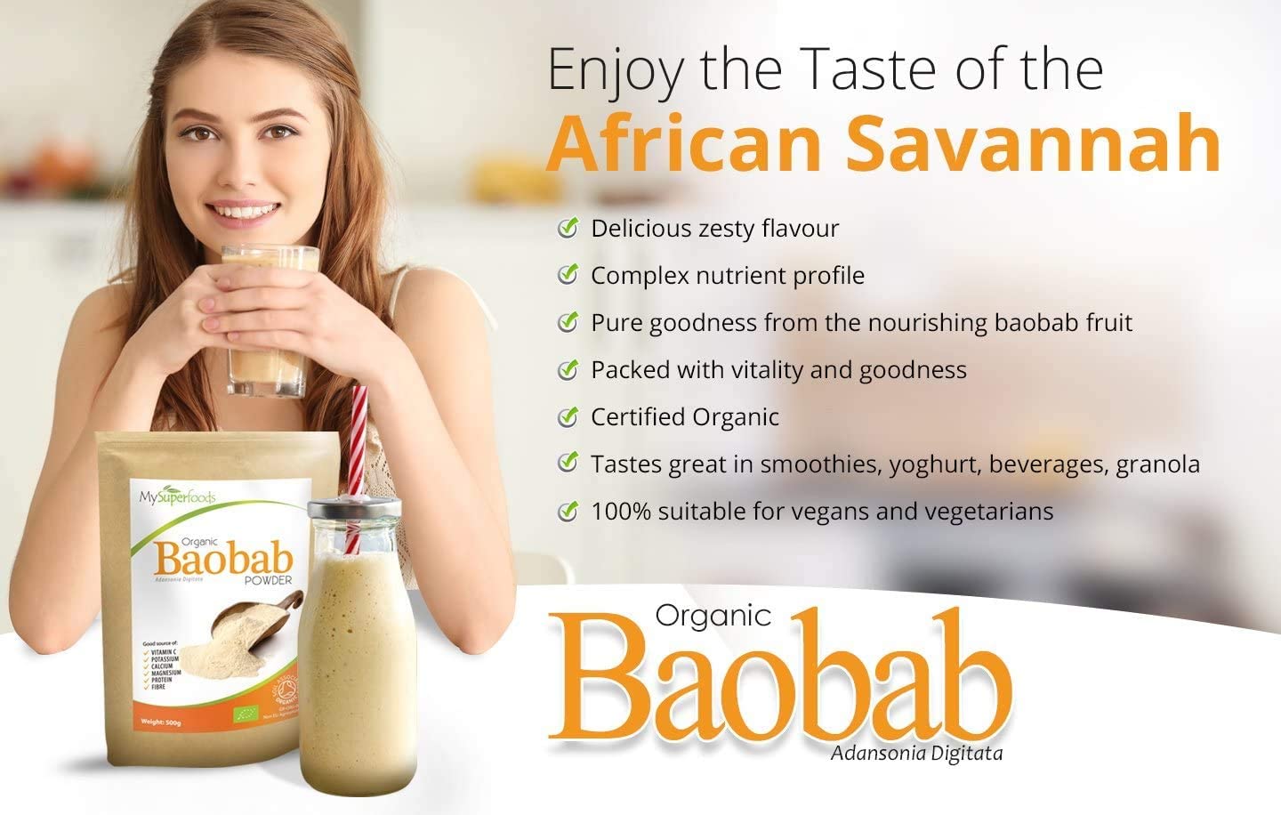 Poudre de Baobab Bio 500G, Qualité Supérieure